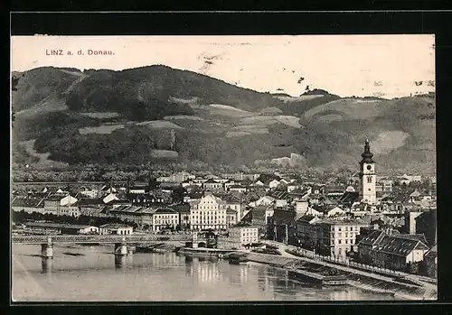 AK Linz a. d. Donau, Teilansicht mit Brücke