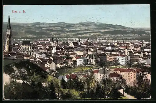 AK Linz a. D., Teilansicht mit Kirche