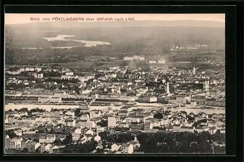 AK Linz a. d. D., Blick vom Pöstlingberg über Urfahr nach dem Ort