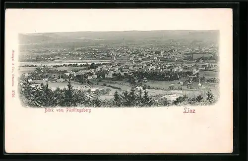AK Linz, Blick vom Pöstlingsberg auf den Ort