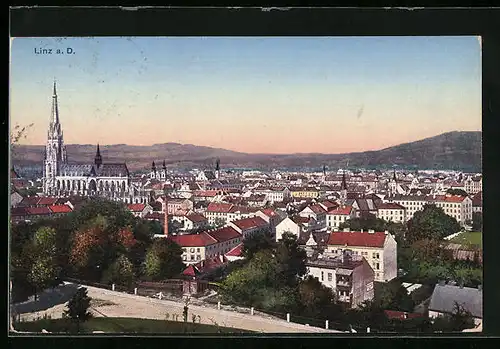 AK Linz a. D., Teilansicht mit Kirche