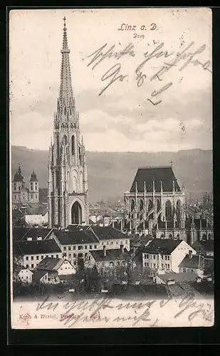 AK Linz a. D., Ortspartie mit Dom