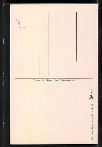 AK Linz a. D., Blick durch das Volksgartentor auf die belebte Landstrasse