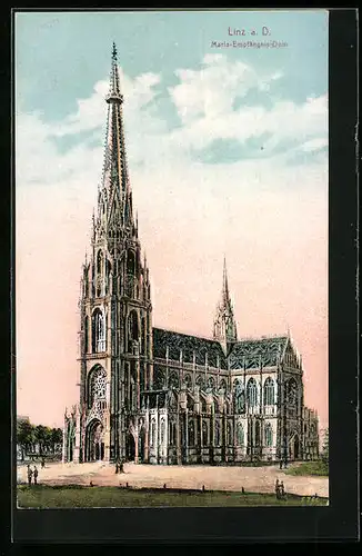 AK Linz a. D., Maria-Empfängnis-Dom mit Vorplatz