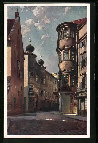 Künstler-AK Partie einer Strasse in der Altstadt