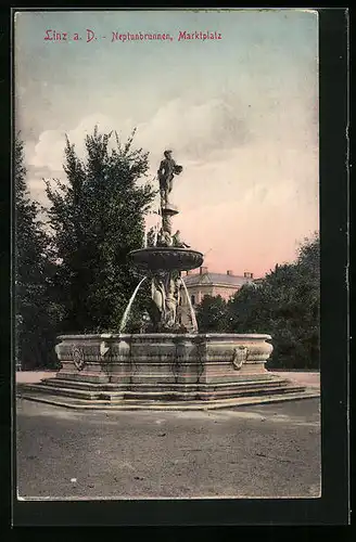 AK Linz a. D., Der Neptunbrunnen auf dem Marktplatz