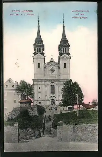 AK Pöstlingberg /Linz, Wallfahrtskirche in der Dämmerung