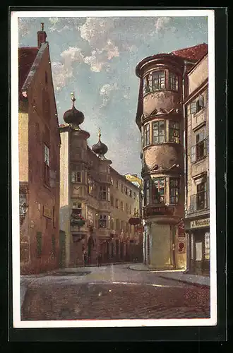 AK Linz a. D., Kreuzung mit Hausfassaden in der Altstadt