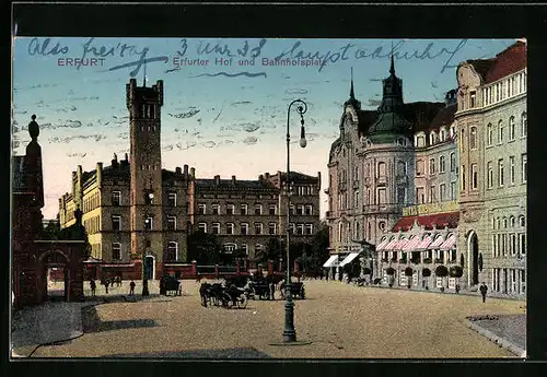 AK Erfurt, Erfurter Hof und Bahnhofsplatz