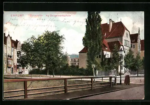 AK Erfurt, Schinkelstrasse mit Kgl. Baugewerkschule