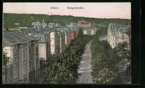 AK Erfurt, Steigerstrasse aus der Vogelschau