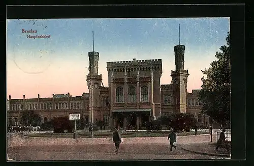 AK Breslau, Abendstimmung am Hauptbahnhof