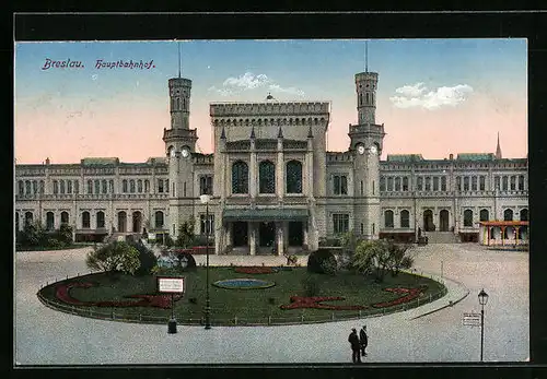 AK Breslau, Abendstimmung am Hauptbahnhof