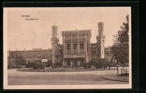 AK Breslau, Hauptbahnhof im Sonnenschein