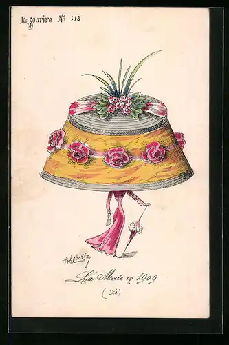 Künstler-AK sign. T. Roberts: Frau mit übergrossem Hut, La Mode en 1909