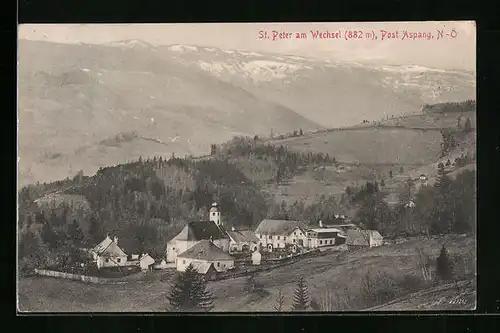 AK St. Peter a. Wechsel, Ortspartie vor Bergpanorama