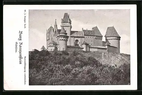 AK Kreuzenstein, Burganlage mit Mauer