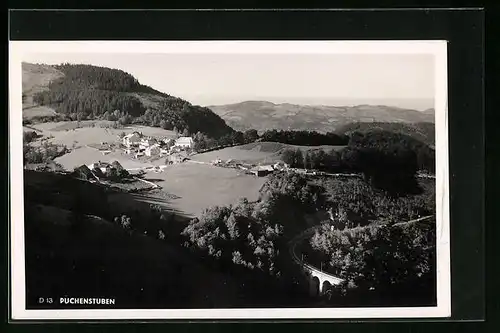 AK Puchenstuben, Bahnstrecke und Ort aus der Vogelschau