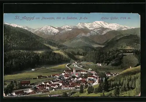 AK St. Aegyd a. Neuwalde, Ort aus der Vogelschau, Hoher Göller