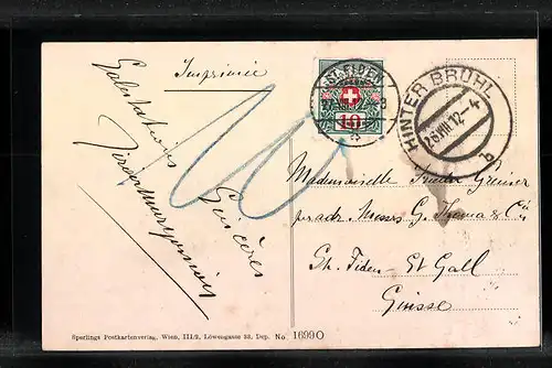 AK Winterbrühl, Ortspartie mit Feldern