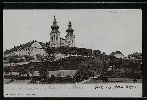 AK Maria Taferl, Doppelturm-Kirche mit Anlage