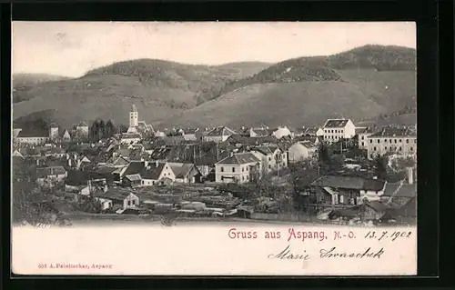 AK Aspang, Teilansicht mit Kirche