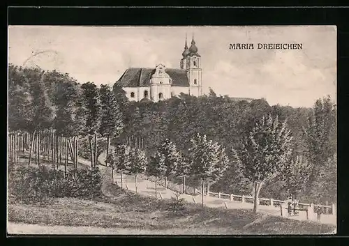 AK Maria Dreieichen, Ortspartie mit Kirche