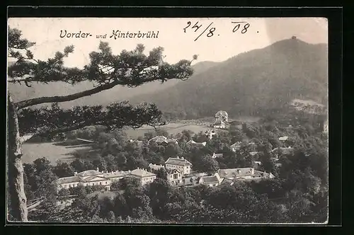 AK Vorderbrühl, Teilansicht mit Hinterbrühl und Bäumen