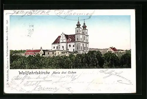 Goldfenster-AK Maria Drei Eichen, Wallfahrtskirche mit leuchtenden Fenstern