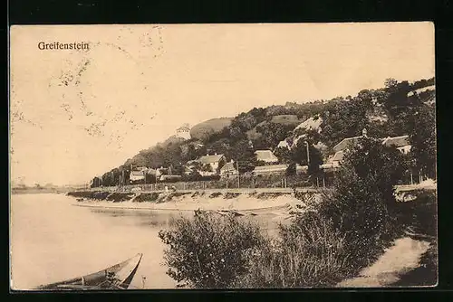 AK Greifenstein a. d. Donau, Ortsansicht mit Ruine und Ufer