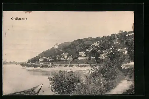 AK Greifenstein a. d. Donau, Burgruine mit Blick über das Ufer
