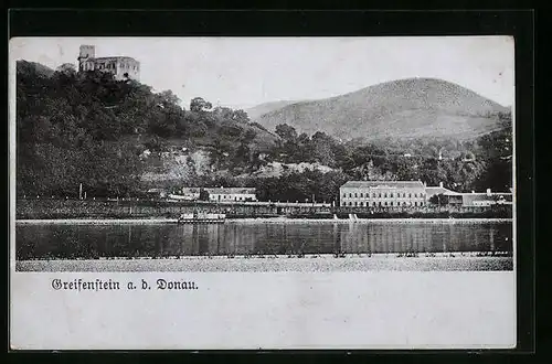 AK Greifenstein a. d. Donau, Burgruine mit Blick über das Wasser