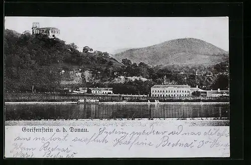 AK Greifenstein a. d. Donau, Burgruine mit Ufer