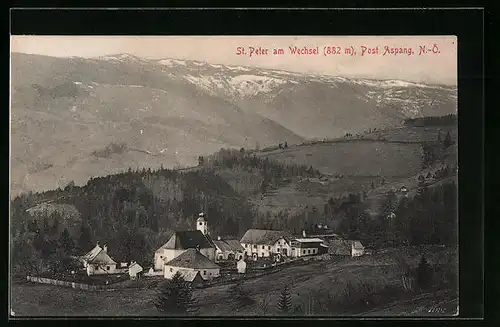 AK St. Peter am Wechsel, Totalansicht mit Gebirge