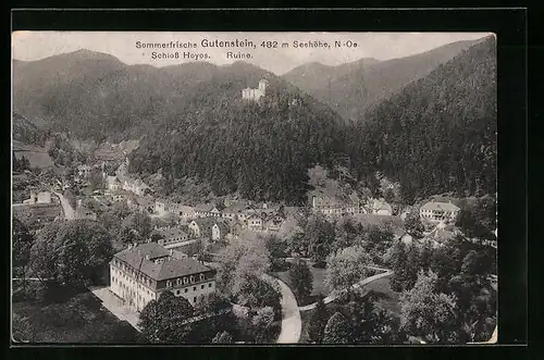 AK Gutenstein, Totalansicht mit Schloss Hoyos und Ruine