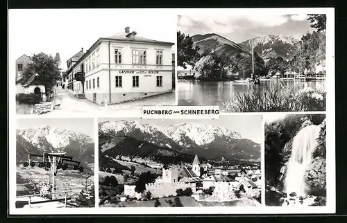 AK Puchberg, Ortsansicht mit Gasthof zum schwarzen Adler und Skilift