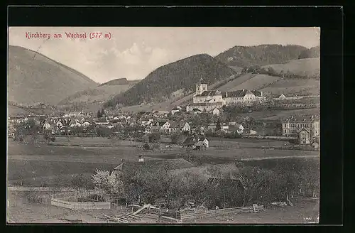 AK Kirchberg a. Wechsel, Ortsansicht mit Bergpanorama