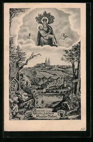 Künstler-AK Maria-Taferl, Ortsansicht mit Gnadenmutter