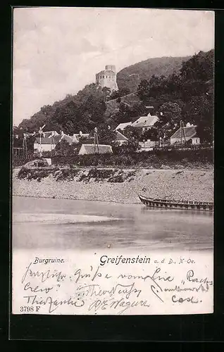 AK Greifenstein, Burgruine mit Boot