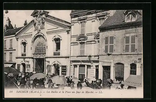 AK Saumur, Les Halles et la Place un Jour de Marché