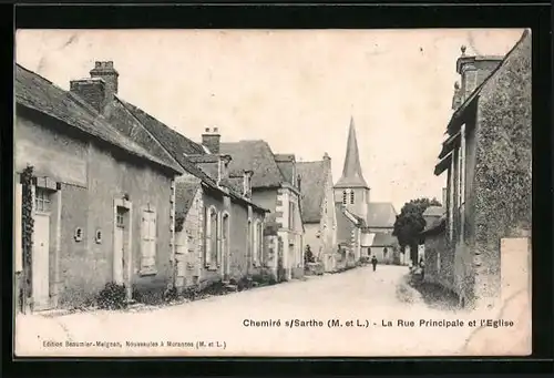 AK Chemiré s /Sarthe, La Rue Principale et l'Eglise