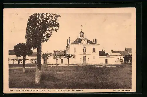 AK Villeneuve-le-Comte, La Place de la Mairie