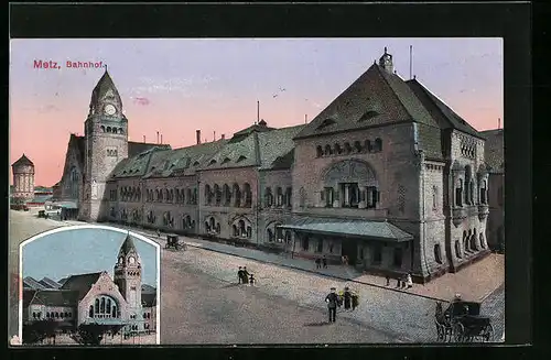 AK Metz, Strassenpartie am Bahnhof