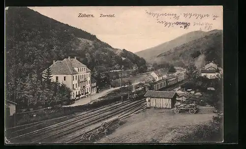 AK Zabern, Bahnhof im Zorntal aus der Vogelschau