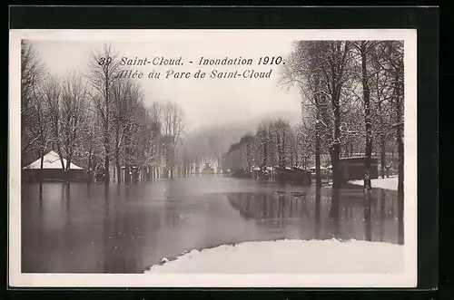 AK Saint-Cloud, Inondation 1910, Allée du Parc de Saint-Cloud