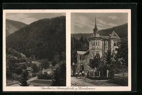 AK Bockschmiede /Thüringen, Gasthaus Eisenhammer, Ortspartie