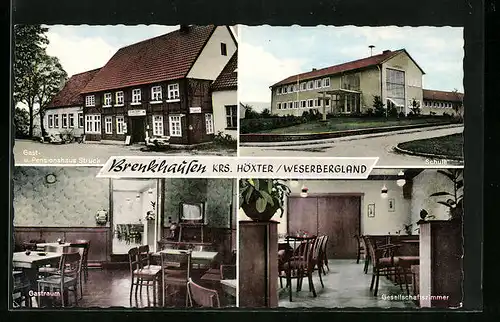 AK Höxter-Brenkhausen /Weserbergland, Gast- und Pensionshaus Stuck, Innenansichten Gastraum und Gesellschaftszimmer