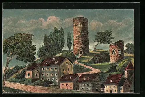 Künstler-AK Bad Lobenstein, Burgruine nach einem alten Gemälde