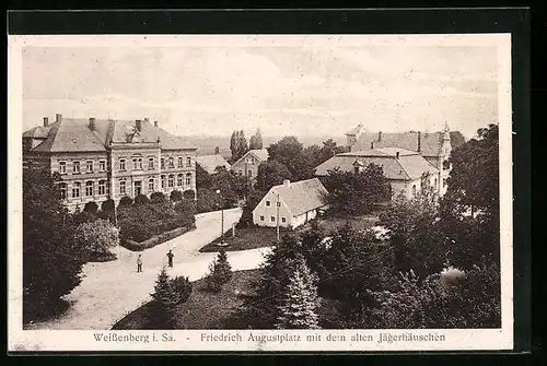 AK Weissenberg i. Sa., Friedrich Augustpaltz mit dem alten Jägerhäuschen