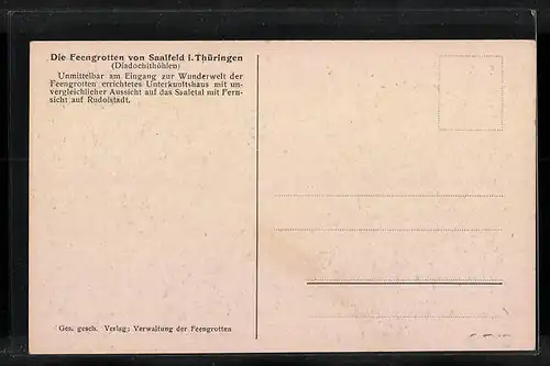AK Saalfeld i. Thür., Unterkunftshaus der Feengrotten